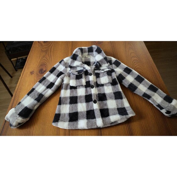 Speechless Kids Girls Black&White Faux Fur Button Jacket Cozy Sherpa Coat Sz 14 - Picture 2 of 11
